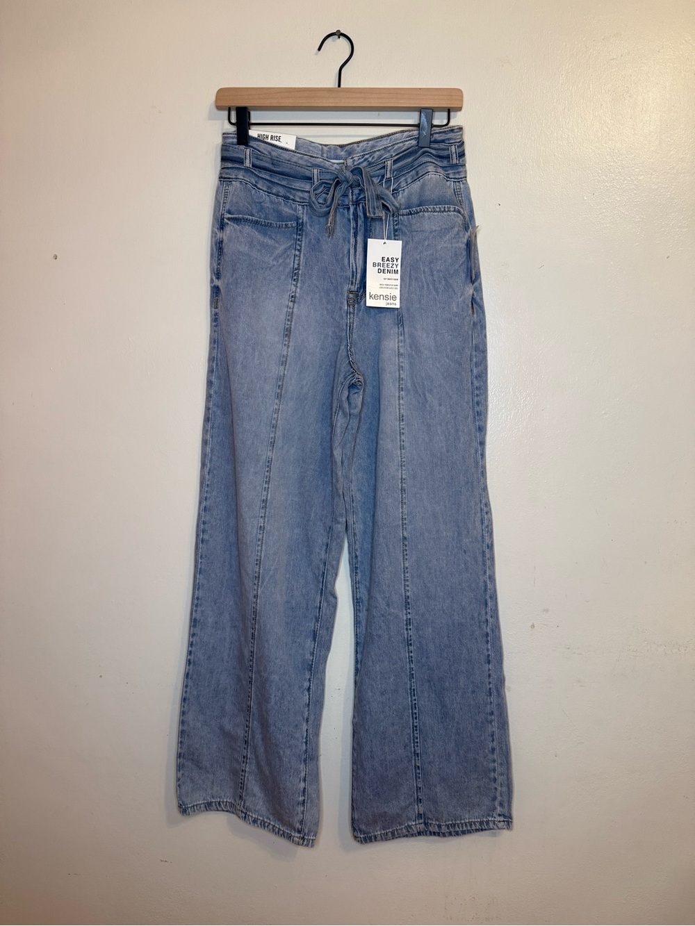 kensie Light Blue Wide-Leg Drawstring Jeans